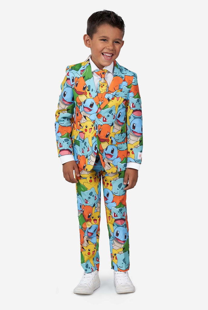 Boy wearing pokemon print suit