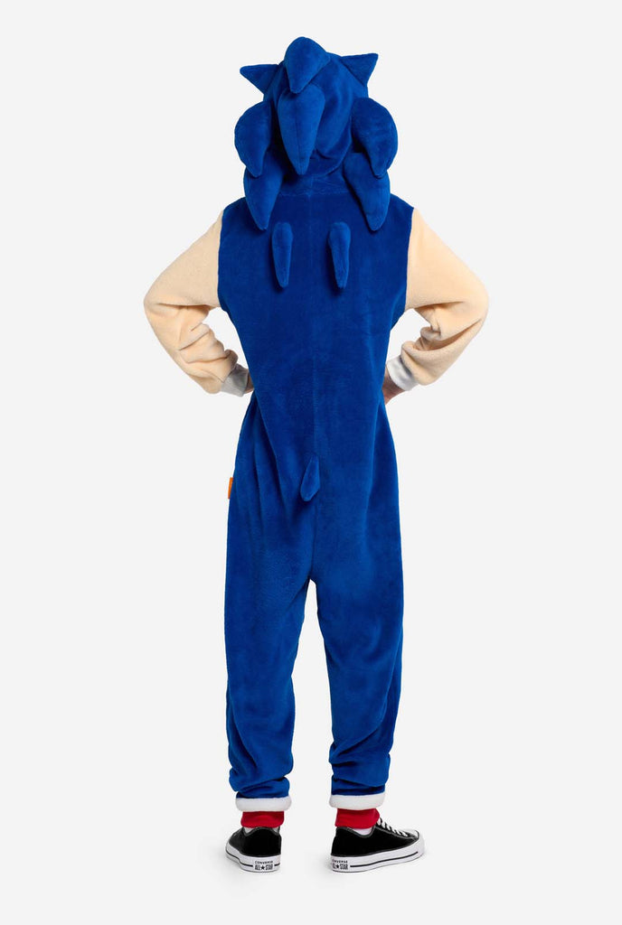 Boy wearing blue Sonic the Hedgehog Kids Onesie