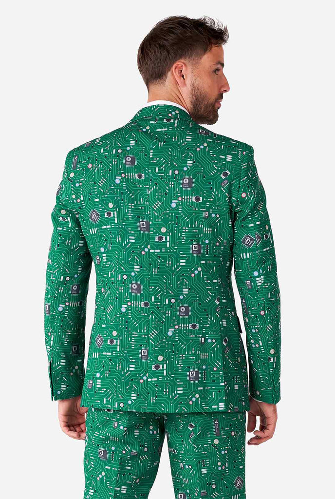 Man wearing men's suit with circuit board print