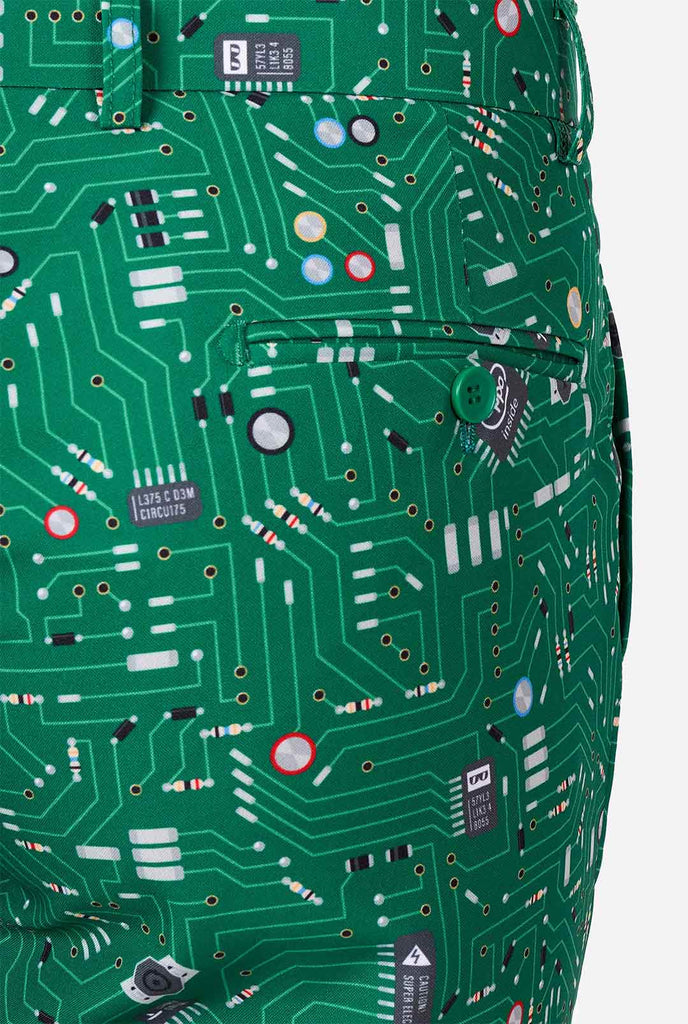 Man wearing men's suit with circuit board print