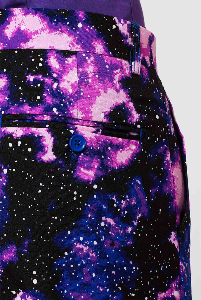 Man wearing suit with galaxy milkyway print