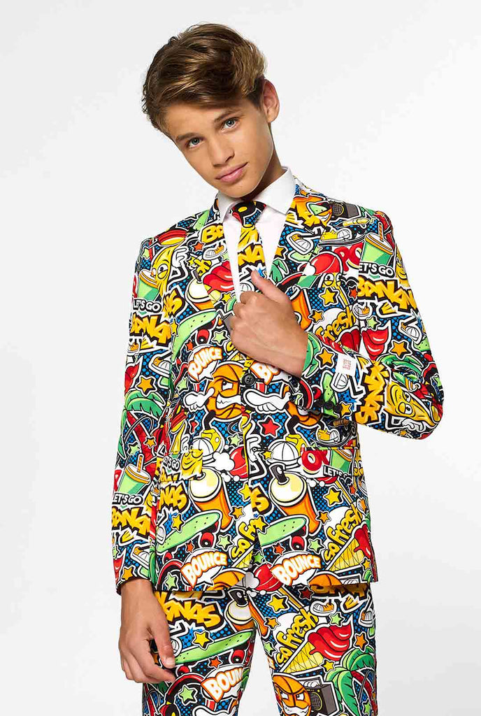 Crazy retro suit Street Vibes for teen boys worn by boy 