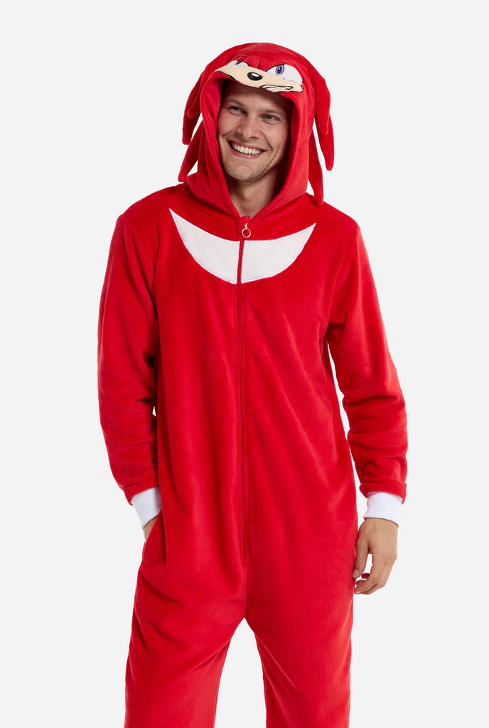 Man wearing red Sonic Knuckles adult onesie