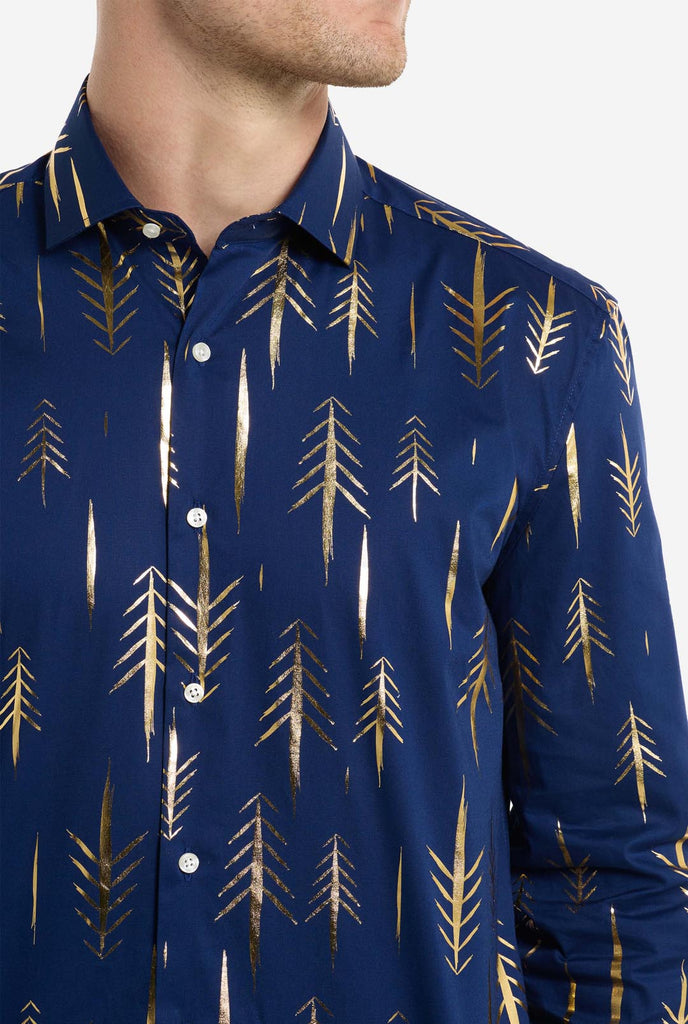 The stylish Teriffic Trees Christmas shirt goes well with almost every suit, pants, jeans, and jacket, so it’s a refined option for any holiday occasion. Close up