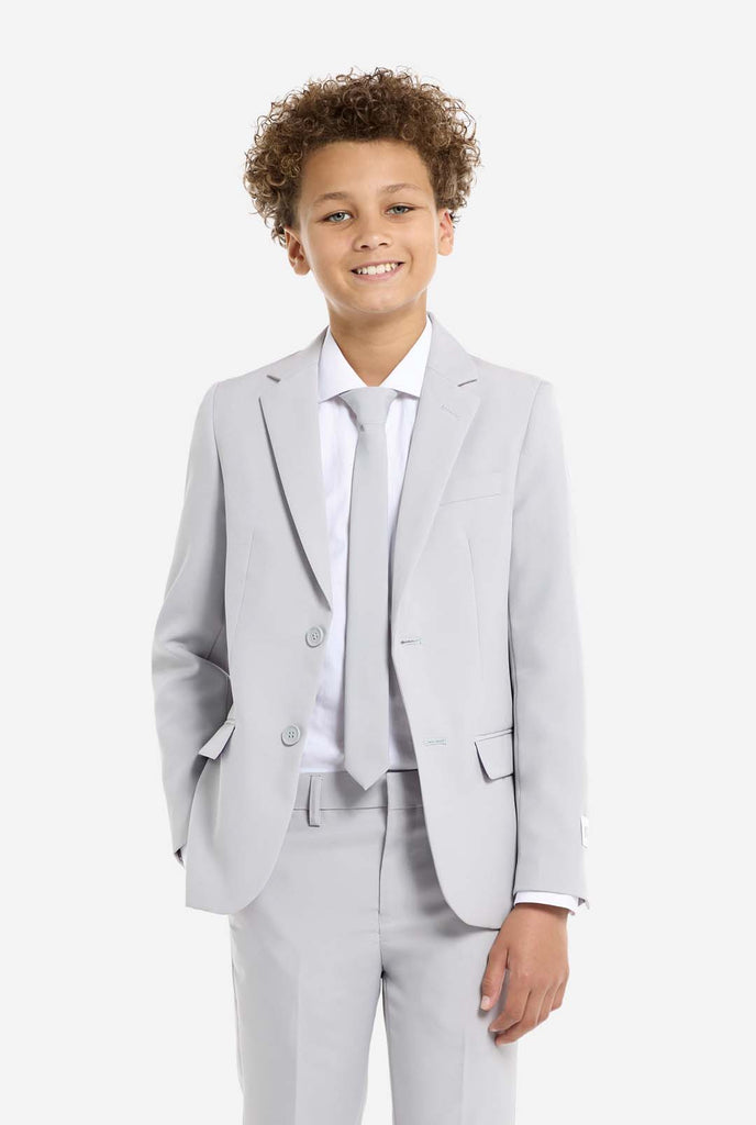 Teen wearing grey formal suit