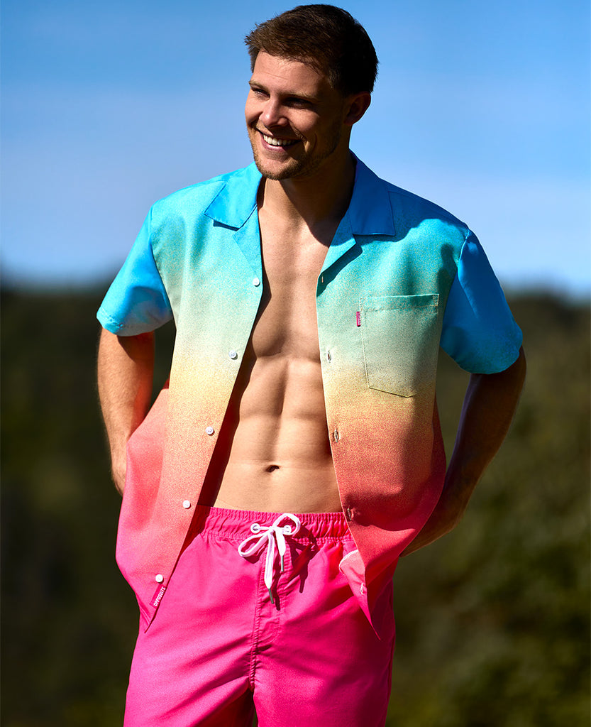 Man wearing colorful summer set