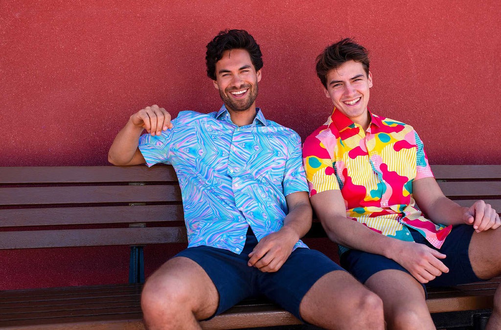 2 men wearing summer shirts
