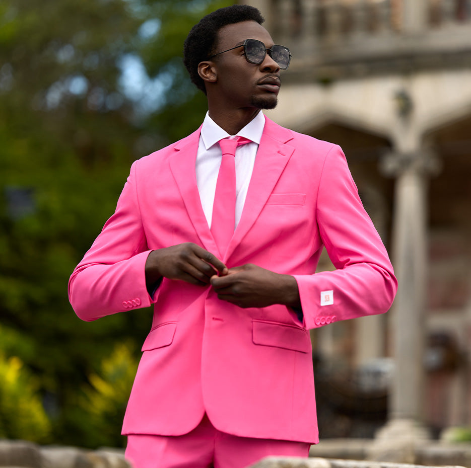 Man wearing pink men's suit