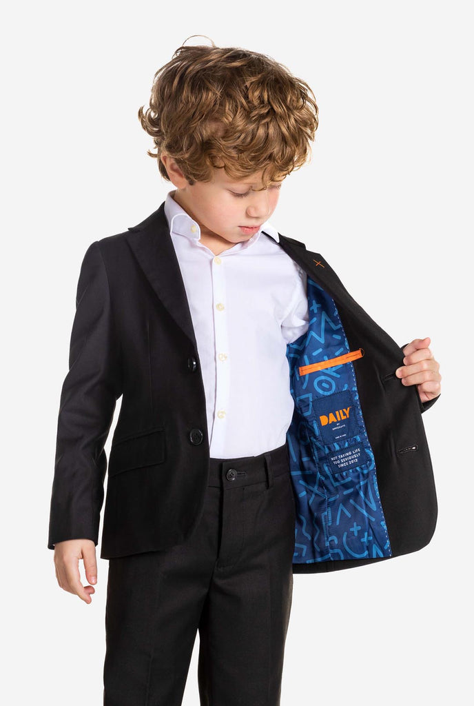 Boy wearing black OppoSuits Daily kids suit